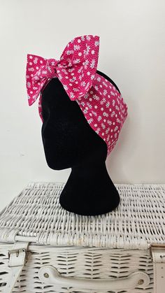 Self tie headscarf. You can wear it as a pin up head scarf, in a bow, as a turban, as a neck scarf, around your pony tail and even tie it on the handles of you bag. They are very versatile. * 10cm approx at the widest point. * 100% cotton * Comes in 3 lengths:                                Standard 35.5 inches approx (photographed)                               Large 37.5 inches approx                               Extra Large 39.5 inches approx Due to the handmade nature of this item, slight variations may occur from the example in the photo. Aye Aye creates handmade clothing and accessories for adults and children in fun & retro prints. She loves bright & quirky fabric designs twinned with comfortable, functional, hard wearing, long lasting clothing. All her clothing patterns are design Cotton Bandana As Spring Gift, Spring Cotton Bandana As Gift, Cotton Bandana Gift For Spring, Trendy Cotton Headscarf For Spring, Cotton Bandana Headband For Spring, Cotton Headscarf Headband For Spring, Cotton Headband For Spring, Cotton Headband Headscarf For Spring, Cute Cotton Bow Hair Accessories