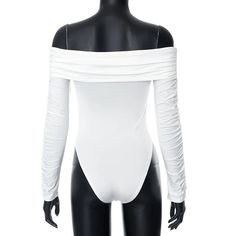 Tavimart White Off Shoulder Ruched Bodysuit Tops Women Slash Neck Long Sleeve Cross Bodysuits Y2k Fashion Lady Fall Clothes Stretch Off-shoulder Bodysuit For Clubbing, Spring White Off-shoulder Bodysuit, White Long Sleeve Bodysuit For Club, White Fitted Off-shoulder Swimwear, Fitted Off-shoulder White Swimwear, White Off-shoulder Fitted Swimwear, White Stretch Bodysuit For Club, White One-piece Bodysuit For Club, Ruched Bodysuit