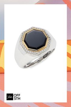 Effy’s Classic Signet Ring Is Crafted From Polished White Gold And A Contrasting Ring Of Gold Plating. Adorned With A Halo Of Round Diamonds, It Features A Smooth Onyx Stone At The Center. White Sapphire & Onyx, 4.66 Tcw Sterling Silver & 14k Goldplating Made In Usa Size Width, About 0.69" Diameter, About 0.72" Clic. Center Core - Jewelry Trunk > Saks Off 5th > Barneys Warehouse. Effy. Size: 10. Luxury Onyx Rings For Formal Occasions, Luxury White Gold Rings With Polished Edges, Fine Jewelry With Polished Edges For Formal Occasions, Fine Jewelry With Polished Edges For Formal Events, Luxury Round Jewelry With Polished Edges, Elegant White Gold Gemstone Signet Ring, Formal White Gold Signet Ring With Gemstone, Elegant Formal Signet Ring With Polished Edges, Luxury Black Enamel Signet Ring