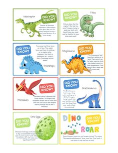 "\"Embark on a prehistoric journey with our Dino-Mite Lunchbox Fun Facts Cards! Designed to captivate young minds, each card unveils fascinating tidbits about dinosaurs, from the mighty T-Rex to the soaring Pterosaurs. Delightfully illustrated and packed with eight engaging facts, these cards transform lunchtime into a thrilling adventure of learning and fun. Perfect for parents, caregivers, and dinosaur enthusiasts, our Dino-Mite Lunchbox Fun Facts Cards from Learnful Designs are a playful addi Dinosaur Fun Facts, Printable Lunchbox Notes, Printable Lunch Notes, Dinosaur Worksheets, Lunchbox Notes For Kids, Printable Lunch Box Notes, Fun Facts For Kids, Lunchbox Notes, Lunch Notes