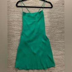 Brand: Zara Color: Green; Very Vibrant Size: Extra Small Material: Satin Never Worn; Still Has Tag Silk Mini Dress For Vacation, Green Slip Dress With Spaghetti Straps For Brunch, Green Silk Slip Dress For Date Night, Green Spaghetti Strap Slip Dress For Brunch, Green Mini Slip Dress For Summer, Green Mini-length Slip Dress For Spring, Green Sundress For Brunch, Casual Green Slip Dress For Vacation, Elegant Green Slip Dress For Vacation