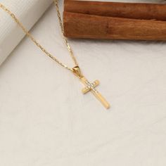 Discover the divine elegance of our 14K Solid Gold Real Diamond Cross Necklace. Expertly handcrafted, this luxurious pendant features a high-quality, brilliant-cut diamonds at the heart of a delicately crafted cross, perfectly capturing the serene beauty of faith. Made with solid 14K gold, this necklace is not only a symbol of spirituality but also a testament to timeless style. This exquisite piece, ideal for daily wear or special religious celebrations such as confirmations, baptisms, or weddi Elegant 14k Gold Crucifix Jewelry, Elegant Gold Crucifix Jewelry, Vvs Clarity Crucifix Jewelry Gift, Elegant Hallmarked Crucifix Necklace, Elegant Crucifix Jewelry With Polished Finish, Elegant Polished Crucifix Jewelry, Elegant Crucifix Necklace For Anniversary, Elegant Crucifix Jewelry For Anniversary, Diamond Crucifix Necklace As Gift