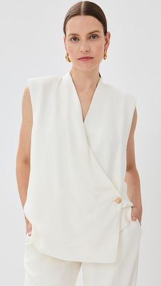 ANINE BING Venice Top | Shopbop Elegant Fitted Top With Padded Shoulders, Elegant Fitted Tops With Padded Shoulders, Chic Tops With Padded Shoulders For Work, Fitted Tops With Side Buttons For Work, Elegant Tailored Top With Notch Lapel, Elegant Tailored Tops With Notch Lapel, Anine Bing, Urban Chic, Shopping List