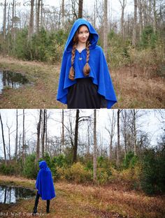 Please read the full description before ordering! Our series of fleece cloaks and jackets blur the line between fantasy and fashion, making them a great choice for both costumes and everyday attire! This cloak is made of lightweight, anti-pill fleece - comfortable for wear around town, at events, or exploring nature! Choose your own colors! Pictured in royal blue. The beautiful leaf clasps add an elegant woodland touch to this lovely cloak. We custom-make this cloak in your size, so send us your Elvish Winter Costumes For Fantasy Events, Elvish Winter Costume For Larp, Elvish Costume For Larp In Winter, Elvish Costume For Larp, Elven Costumes For Fantasy Events In Winter, Winter Costume Cape With Long Sleeves, Winter Cape For Costume Events, Winter Larp Costumes With Long Sleeves, Winter Long Sleeve Cape For Costume