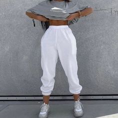 Rebellious Fashion High Waisted Oversized White Sweat Pant Joggers Very Similar To The Famous Boohoo Oversized Sweatpants High Waisted Oversized White Sweat Pants, Women's Size 8 Rebelious Fashion Erica Joggers High Waist Solid Color Bottoms For Streetwear, White Non-stretch Pants, White Baggy Leisure Pants, Baggy White Pants For Leisure, Baggy White Leisure Pants, Casual White Bottoms With Loosely Fitted Hips, Trendy Non-stretch White Bottoms, Trendy White Non-stretch Bottoms, White Trousers For Leisure