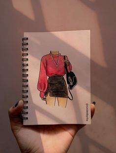 a drawing of a woman's shirt and skirt with a purse in her hand