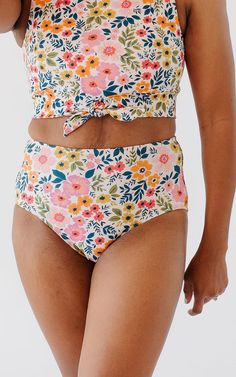 Flourish & Bloom High-Waist Bottom | Lime Ricki Swim 2024, Affordable Swimsuits, Modest Swim, Pink Orange Yellow, Short Torso, High Waisted Swim, Coastal Cowgirl, Girl Fits, Summer Swim Suits