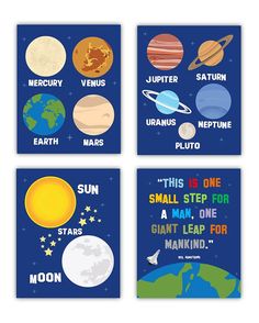 four posters with different planets and the words i love you to the moon and back