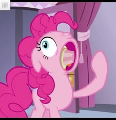 the pinkie is looking at something in front of her face and has big eyes