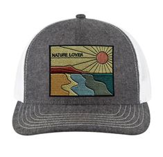 Nature Lover Womens snapback trucker hat - GREY Trucker Hat- Embroidered Patch Rock this cute trendy hat on your next outdoor adventure- even if that's a trip to the Farmers market! What a great handmade gift for a friend or yourself! The patch is a cool, minimalist design. HAT SPECS: *Adjustable from 21" to 23" circumference  *70/30 cotton/polyester blend *Low profile trucker hat with Structured Crown *Polyester mesh back *Snapback closure Spring Outdoor Trucker Snapback Hat, Spring Snapback Trucker Hat For Outdoor Activities, Gray Curved Bill Hat For Summer, Adjustable Snapback Hat With Embroidered Patch For Outdoor, Gray Summer Trucker Hat With Curved Bill, Summer Gray Trucker Hat With Curved Bill, Adjustable Trucker Hat With Embroidered Patch, Adjustable Trucker Hat With Embroidered Patch And Curved Bill, Gray Curved Bill Trucker Hat For Summer