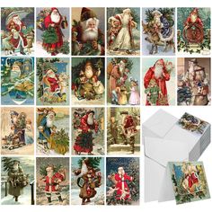 a collage of christmas cards with santa claus and other holiday scenes on them, all in different styles