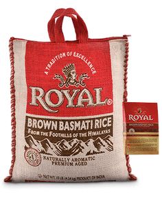 royal brown basmati rice in a red bag