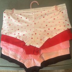 All Pairs Are Brand New, Never Worn Or Tried On~ Perfect Condition Juicy Couture Limited Edition Valentines Day 5-Pk Cotton Boyshort Panties~ The Black Pair Have A Super Cute Silver Glitter Juicy On The Butt True To Size Fit With A Good Amount Of Stretch ~~~Check Out My Closet For More Juicy Couture As Well As Lots Of Other Amazing Items From Pink, Victoria’s Secret, Bath And Body Works & More! Pink Cotton Boxer Briefs For Loungewear, Pink Cotton Loungewear Boxer Briefs, Pink Cotton Short Boxer Briefs, Cute Stretch Pajama Shorts, Fitted Pink Cotton Boxer Briefs, Fitted Cotton Pink Pajama Shorts, Fitted Cotton Pajama Shorts In Pink, Fitted Pink Cotton Pajama Shorts, Pink Stretch Cotton Pajama Shorts