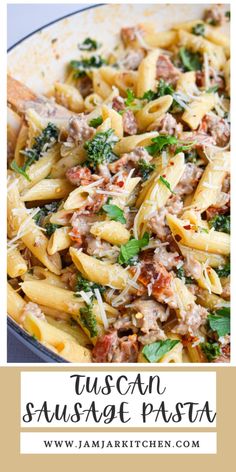 this pasta dish is loaded with meat, cheese and broccoli