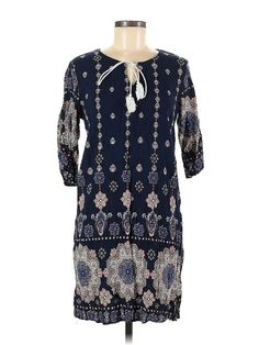 Unbranded Casual Dress Size: Medium Blue Dresses - used. No Fabric Content, Tie Neck, Paisley, Short, 3/4 Sleeve | Casual Dress: Blue Paisley Dresses - Used - Size Medium Blue Printed Dress With 3/4 Sleeve, Paisley Dresses, Blue Casual Dress, Blue Dress Casual, Paisley Dress, Blue Paisley, Tie Neck, Dress Blue, Medium Blue