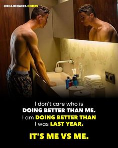 two men standing in front of a bathroom mirror with the caption, i don't care who is doing better than me