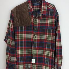 Nwt Polo Ralph Lauren Button Down Plaid Shirt In Soft Flannel With Suede Patch. Size Large Plaid Top With Spread Collar And Button Closure, Plaid Top With Button Closure And Spread Collar, Collared Plaid Shirt With Snap Buttons, Plaid Shirt With Spread Collar And Buttons, Ralph Lauren Shirt, Soft Flannel, Casual Shirts For Men, Plaid Shirt, Casual Button Down Shirts