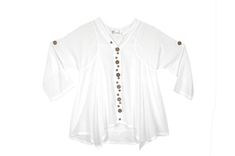 This one-sized tunic top is made from lightweight and breathable cotton voile with a tie that cab be tied at the back to give a snug look. The top features a series of wood-like buttons running down the front, adding a rustic and natural touch. #tlb #Solid #vacationclothing #VacationShirt Cotton Tops With Buttons For Vacation, Flowy Cotton Top For Layering, Bohemian Beach Tops With Button Closure, Flowy Button-up Top For Spring, Chic Flowy Button-up Top, Cotton Tunic Blouse With Buttons, Bohemian Summer Top With Button Closure, Summer Tops With Button Closure For Layering, Bohemian Summer Tops With Buttons