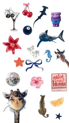 an image of various items that are in the shape of animals and fish on a white background