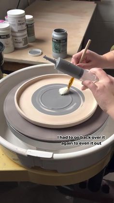 a person is painting a plate with paintbrushes