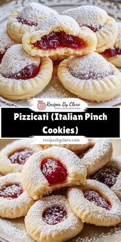 Delicate Italian shortbread cookies with a buttery, crumbly texture and a sweet jam filling. Perfect for any occasion, these pizzicati bring a touch of elegance and flavor to your dessert table.  Ingredients: 1 ½ cups all-purpose flour ¼ cup powdered sugar 10 tbsp unsalted butter, softened ⅓ cup strawberry jam  Tender, buttery cookies filled with sweet jam—each bite is a perfect blend of crispness and melt-in-your-mouth goodness. Italian Pinch Cookies, Italian Shortbread Cookies, Pizzicati Italian Cookies, Pinch Cookies, Kolache Cookie Recipe, Strawberry Jam Cookies, Jam Filled Cookies, Strawberry Shortbread Cookies, All Purpose Flour Recipes