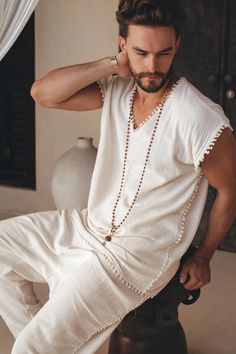 Bohemian Summer Tops For Meditation, Casual White Top For Meditation, White Crew Neck Top For Meditation, White Bohemian Relaxed Fit Shirt, Cotton Relaxed Fit Top For Meditation, White Bohemian Cotton T-shirt, White Bohemian Shirt With Crew Neck, White Bohemian Crew Neck Shirt, Hipster Pants