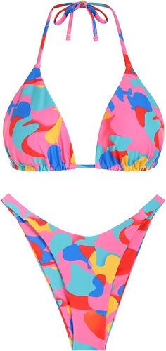 Introducing our Multi Printed High Cut Two Piece Bikini Swimsuit, perfect for a day at the beach or pool. With its high cut design and vibrant print, this swimsuit will flatter your figure and have you turning heads. Made from durable and comfortable materials, it's a must-have for any swimwear collection. Get ready to make a splash! Polyester spandex/ Machine Wash Closure type / Tie The bikini set material is made of high-quality polyester and spandex to ensure durability, breathability, and quick drying Frilled trim, high cut, adjustable halter strings ties at neck and back, removable padding. Be the envy of all your friends with this perfect bikini set This color block two-piece swimsuit features adjustable shoulder straps and tie side bottom.. Super soft material for a silky feel and q Halter Swimsuits, Winter Knit Hats, Large Dress, Medium Dress, Swimsuits Halter, Small Dress, Green Print, Swimwear Collection, Black Rib