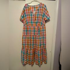 Pink, Blue, And Orange Plaid Croft And Barrow Dress. Perfect For The Summer, Very Light, Flowy And Comfy! -Never Worn -Size 2x -New With Tags Pink Short Sleeve Dress For Daytime, Pink Sundress Midi Dress For Daytime, Pink Casual Maxi Dress For Daytime, Casual Pink Maxi Dress For Daytime, Plaid Summer Dress, Black White Maxi Dress, White Pineapple, White Hibiscus, Croft And Barrow