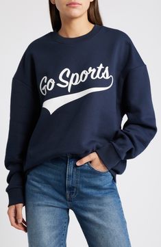 Favorite Daughter Go Sport Sweatshirt | Nordstrom Sports Sweatshirt, Favorite Daughter, Sports Sweatshirts, Fabric Gifts, Anniversary Sale, Free Fabric, Long A Line, Dark Navy, Cotton Blend