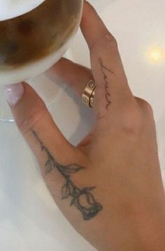 Dr Woo Hand Tattoo, Womens Delicate Arm Tattoos, Tony Tattoo Ideas, Cursive Hand Tattoo, Hand Wrist Tattoo, Side Wrist Tattoo, Side Finger Tattoos, Side Hand Tattoos, Tattoos For Lovers