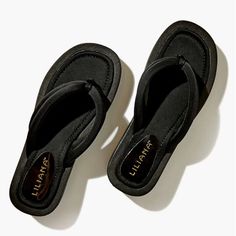 Brand New, Never Worn. A Pair Of Sandals Featuring A Square Toe, Thick Thong Straps, Low Platform And Heel, And Slip-On Styling. - Padded Insole, Textured Outsole - Upper, Insole, & Other Contents: 100% Polyester - Outsole: 100% Rubber - Heel Height: 1.5" - Platform: 0.75" Ecco Sandals, Black Dress Sandals, Pearl Sandals, Sam Edelman Sandals, Rhinestone Sandals, Flatform Sandals, Black Wedge, Black Wedge Sandals, Blue Sandals