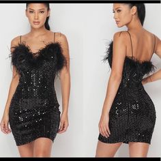 Mini Dress With Sequince And Feather Tops. Elastic Spaghetti Straps Stretchy Material Black Strappy Dress, Sparkly Mini Dress, Jewel Dress, Blazer Mini Dress, Feather Tops, Sequence Dress, Sequin Cocktail Dress, Strappy Dresses, 70 Dress