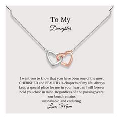 To My Daughter Necklace Meaningful Heart-shaped Keepsake Necklace, Mother's Day Double Heart Charm Necklace Keepsake, Double Heart Charm Necklace For Mother's Day Keepsake, Double Heart Charm Necklaces For Mother's Day Keepsake, Mother's Day Keepsake Open Heart Charm Necklace, Inspirational Necklace For Mom For Valentine's Day, Meaningful Charm Necklace For Anniversary And Mother's Day, Heart Necklace For Anniversary, Mother's Day With Hallmark, Anniversary Heart Necklace For Mother's Day