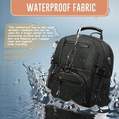 an advertisement for waterproof fabric with a backpack in the middle of some water splashes