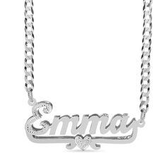 Our Personalized Double-Plate "Emma" The first letter is filled with beading and is available in Sterling Silver and Gold over Sterling Silver. The name can be personalized with a name of up to 10 characters (Letters only, NO numbers, or special characters). Customizable With: Names, or Words Chain Type: Cuban Chain / Xoxo Chain Closure: Lobster Clasp Metal Selection: Sterling Silver 14k Gold over Silver Silver Heart-shaped Custom Name Necklace, Silver Heart Shaped Custom Name Necklace, Custom Name Heart-shaped Silver Necklace, Custom White Nameplate Necklace, Silver Nameplate Custom Necklace, Custom Nameplate Necklace In White, Custom Silver Nameplate Necklace, White Custom Nameplate Necklace, Silver Heart Name Bracelet