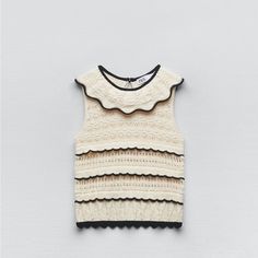 Brand New Small Size Cream - Black Color Chic Textured Knit Cream Top, Chic Cream Textured Knit Top, Chic Textured Knit Top In Cream, Elegant Cream Knitted Top, Chic Beige Pointelle Knit Top, Chic Cream Knit Top For Spring, Elegant Beige Knitted Top, Chic Beige Textured Knit Top, Chic Cream Knit Top