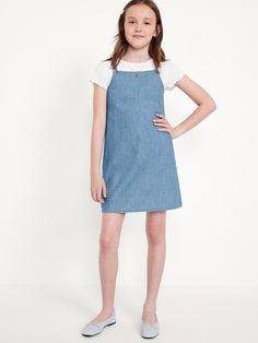 Sleeveless Jean Dress and T-Shirt Set for Girls | Old Navy Clothes Fall, White Sundress, Jean Dress, Fall 24, Really Cute Outfits, Waist Dress, Fancy Dresses, Jeans Dress, Square Neck