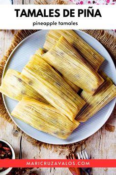 tamales de pina on a white plate