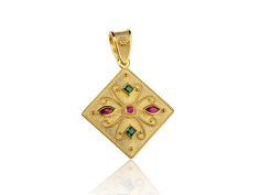 "The beauty of Byzantine style jewelry, completely handcrafted in Greece with the old-fashioned way, is omnipresent. An outstanding solid yellow gold pendant with Byzantine design decorated with genuine gemstones, remains a classic and elegant choice for everyone. Bold and traditional, you will not take your eyes off. Neither will your friends! High Quality Handmade Greek jewelry! ✔ Dimensions: Inches: 1.38 X 0.98 inch ✔ Dimensions: Millimetres: 35 x 25 mm ✔ High quality product. ✔ In a gift box Byzantine Gemstone Jewelry For Weddings, Gold Byzantine Jewelry With Multi-stone, Gold Byzantine Multi-stone Jewelry, Byzantine Multi-stone Jewelry As Gift, Ceremonial Byzantine Pendant Jewelry, Pendant Jewelry Gold, Byzantine Design, Friends High, Greek Jewelry