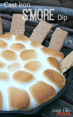 a cast iron skillet filled with s'more dip