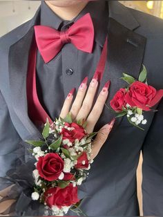 Burgundy Suit Men Prom, Black Suit With Red Accents Prom, Red Homecoming Couple Outfit, Suits For Guys Prom, Black And Red Prom Aesthetic, Maroon And Black Prom Couple, Maroon Homecoming Couple, Black And Red Hoco Outfit Men, Black Suit With Red Vest