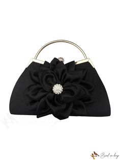 BirdinBag - Chic Satin Clutch with Floral & Rhinestone Embellishments, Perfect for Parties, Weddings, and Proms Black Evening Bag, Satin Clutch, Brown Pattern, Novelty Bags, Rhinestone Embellishments, Evening Purse, Green Pattern, Black Wedding, Green Bag