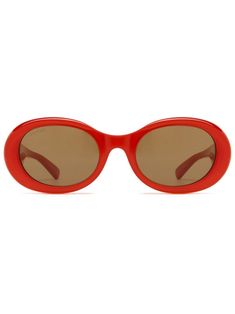 orange acetate lens decal logo-engraved arm oval frame brown tinted lenses UV-protective lenses straight arms curved tips These glasses come with a protective case. Gucci Eyewear, Versace Outfit, Iconic Bags, Demi Fine Jewelry, Oval Frame, Fine Earrings, Ballet Flat Shoes, Sunglass Frames, Lady Dior