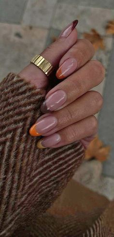 Autumn French Nails 2022, Autumn 23 Nails, Different Color French Tip Nails Fall, Simple Fall Nails Autumn French Tip, French Tips Autumn, Coloured French Nails Tips Fall, Fall Colored Tips Nails, Autumn Tips Nails, Autumnal French Tip Nails