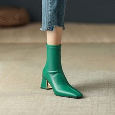 As low as $55.00 Green Ankle-high Martin Boots For Winter, Trendy Green Ankle-high Heeled Boots, Winter Green Ankle-high Heeled Boots, Green High Ankle Martin Boots For Fall, Green Ankle-high Heeled Boots For Winter, Elegant Chunky Heels, Block Heel Ankle Boots, Casual Socks, Heeled Ankle Boots