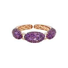 18kt Rose Gold Amethyst Dome Bangle: 40.00cts of oval cut amethyst 0.26 carats round diamonds Luxury Oval Diamond Bracelet With Gemstone, Luxury Diamond Bracelet With Gemstone, Luxury Oval Gemstone Bracelet, Luxury Oval Stone Bracelets, Luxury Oval Bracelets With Stones, Luxury Amethyst Bracelets For Formal Occasions, Luxury Diamond Bracelets With Stones, Elegant Amethyst Bracelet, Elegant Purple Jewelry With Pave Setting