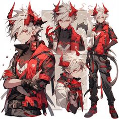 an image of some anime characters in red and black outfits with horns on their heads