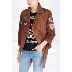 This leather bomber jacket is embellished with embroidered flower appliques, a large bee, a signature detail for the brand. Across the back reads the phrase " L'aveugle par amour" which translates for "blind for love." Notched lapel collar with press-stud fastening. Offset zip closure at front. Zippered pockets at body. Flap pocket at waist. Detachable pin-buckle belt at hem. Silver-tone hardware. 100% goat leatherLining: 100% cottonFully linedColor: 2474 bengal Designer ID: 411128XG166Made in I Chic Gucci Long Sleeve Outerwear, Chic Long Sleeve Gucci Outerwear, Casual Gucci Outerwear For Fall, Casual Gucci Fall Outerwear, Chic Gucci Spring Outerwear, Luxury Spring Outerwear With Floral Embroidery, Designer Gucci Leather Jacket With Long Sleeves, Designer Gucci Long Sleeve Leather Jacket, Trendy Embroidered Leather Jacket For Fall