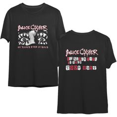 Step back into the wild and rebellious world of rock ‘n’ roll with the Retro Alice Cooper Ol Black Eyes Is Back 2019 Black Red and White Tour Shirt. This iconic and stylish shirt pays homage to the legendary Alice Cooper and his electrifying performances on his Ol Black Eyes Is Back tour. Featuring a bold black, red, and white design, this shirt captures the essence of Alice Cooper’s unique stage presence and energetic performances. The front of the shirt proudly displays a str Alternative Band Logo Tops For Music Festivals, Rocker Style Fan Merchandise Tops For Summer, Black Band Logo T-shirt For Alternative Fashion, Alternative Tops With Band Logo For Music Festivals, Alternative Style Tops With Band Logo For Music Festivals, Black Band Logo Top For Music Festivals, Black Band Logo T-shirt For Concert, Black Band Logo Top For Concert, Black Band Logo Tops For Concert