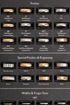 the different types of wedding rings are shown in this diagram, with their names on them